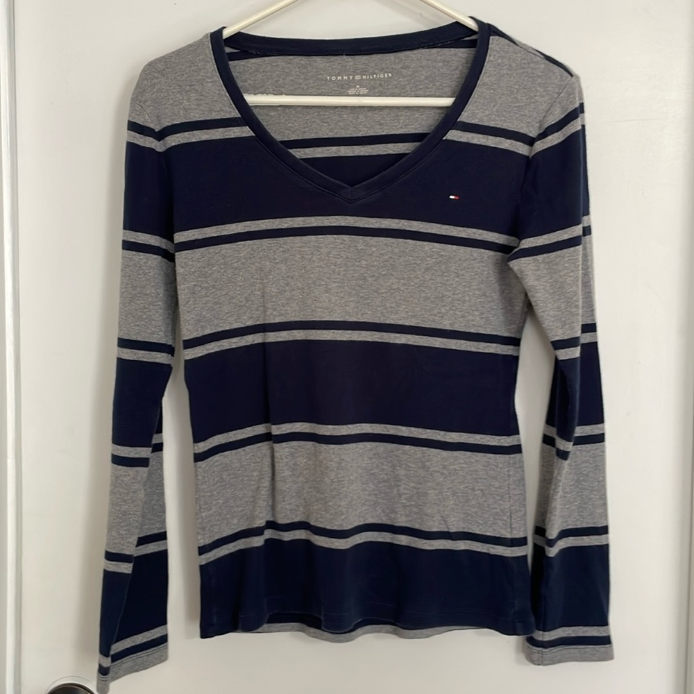 Tommy Hilfiger LS Knit Shirt - Navy & Gray